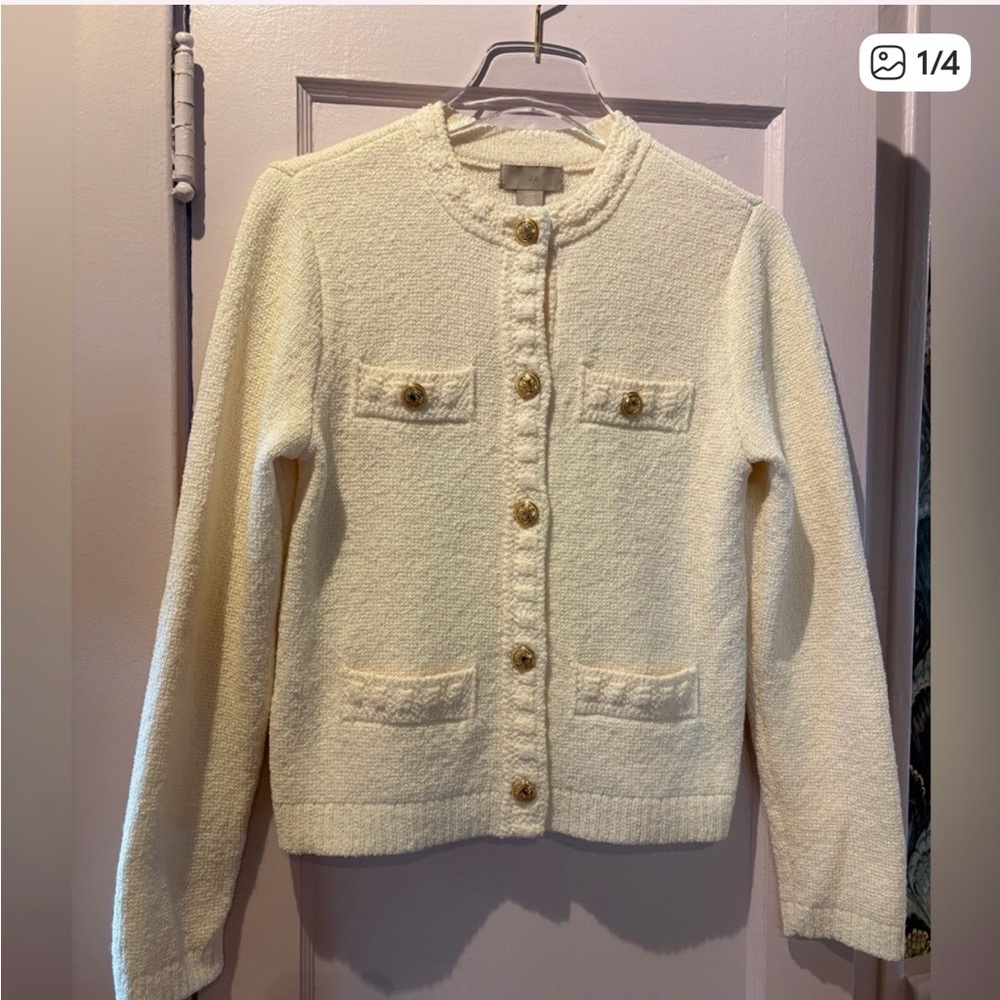 Cream Textured Button Cardigan - Picture 6 of 7